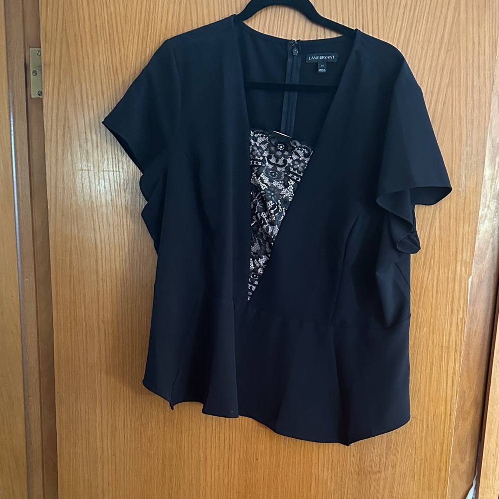 Lane Bryant Black Blouse with Floral Detail